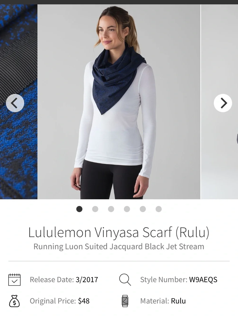 NWT Lululemon Vinyasa Scarf Running Luon Suited Jacquard Blue Black Jet Stream